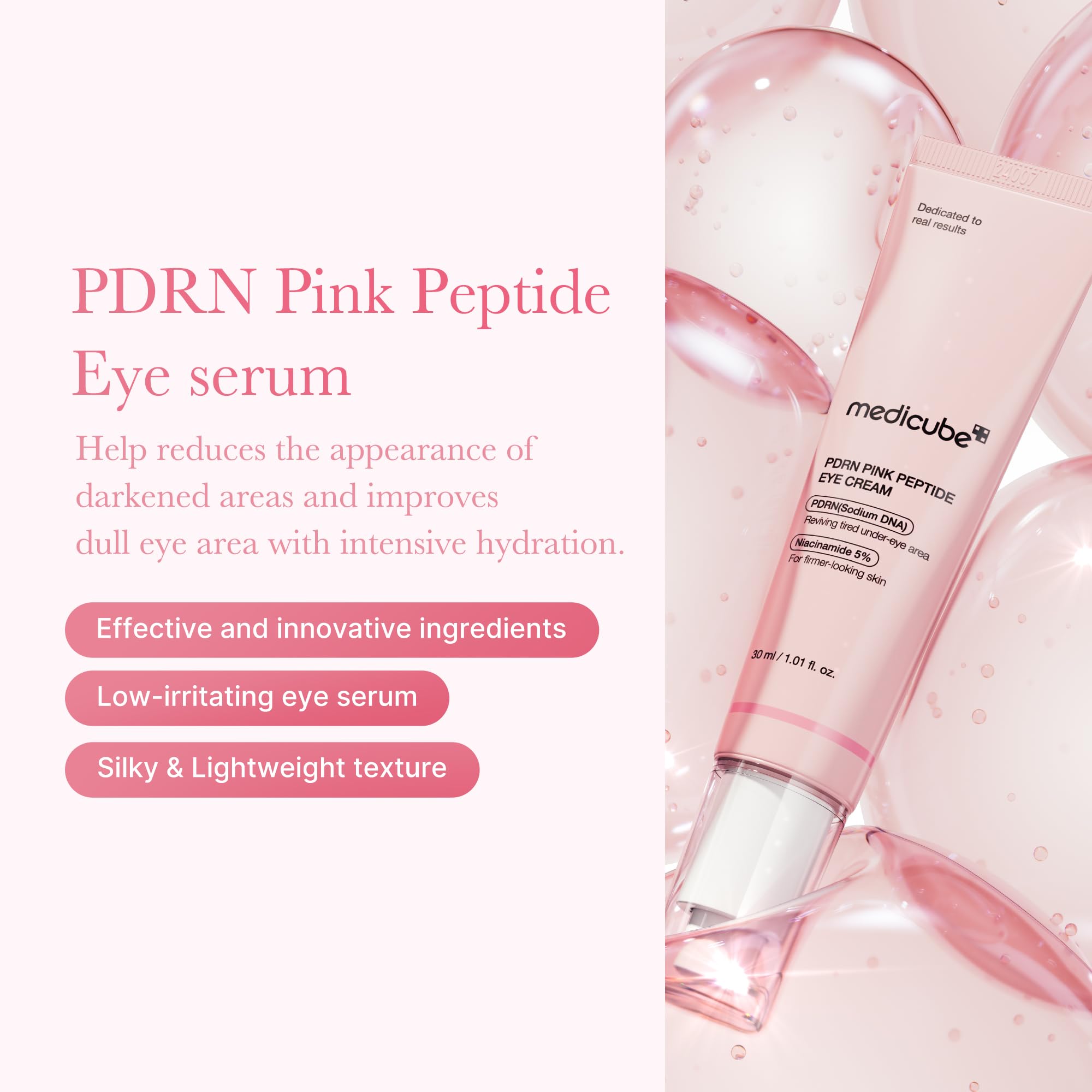 Medicube Salmon DNA PDRN Eye Serum application closeup demonstrates gentle eye-area use