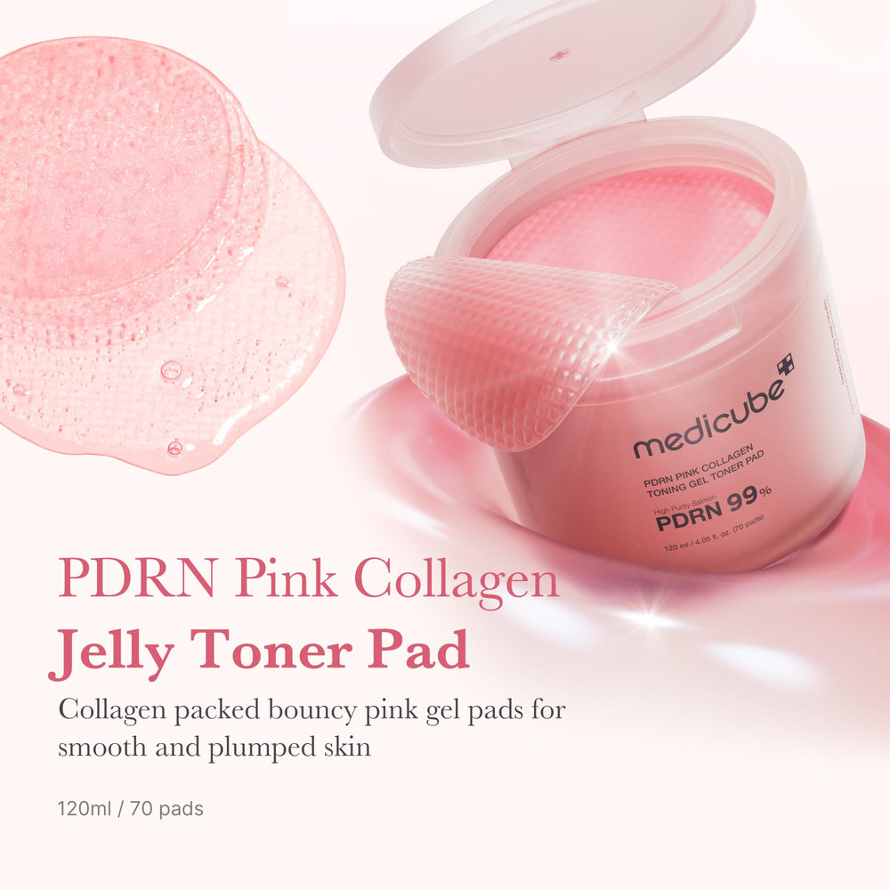 Medicube Salmon DNA PDRN jelly pad application closeup shows cooling gel delivery for hydration