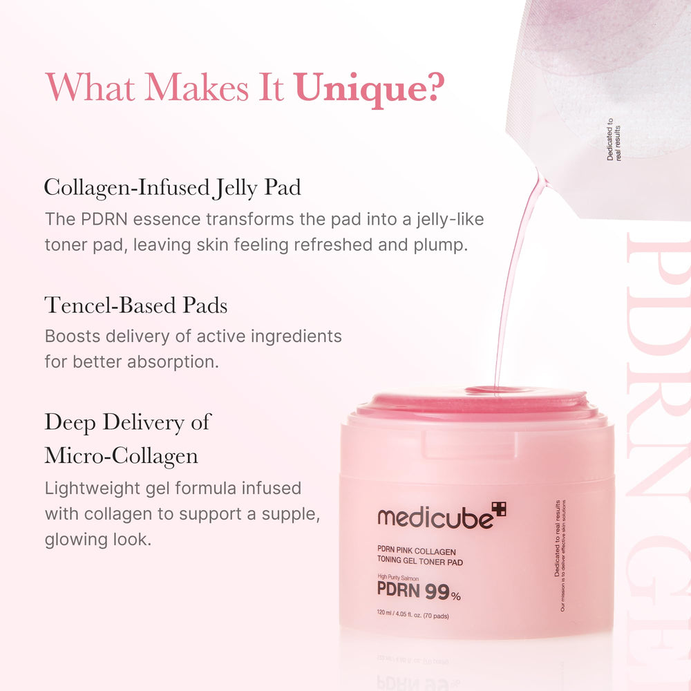 Medicube Salmon DNA PDRN jelly pad gel-texture closeup emphasizes plump skin feel