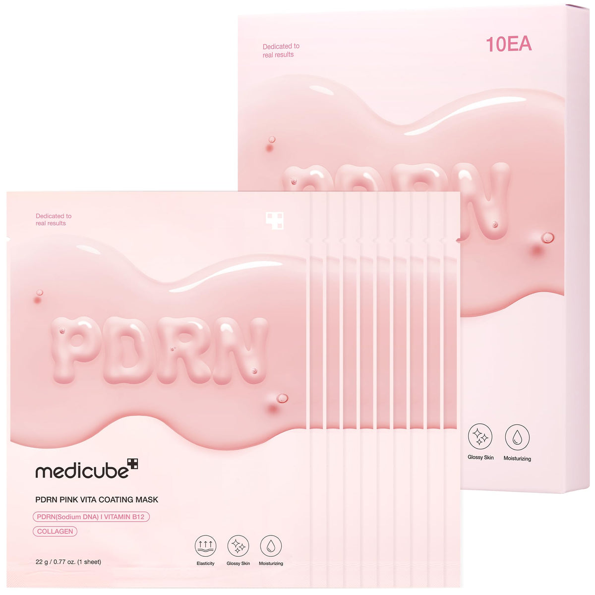Medicube Salmon DNA PDRN Pink Vita Coating Sheet Mask packaging highlights premium hydration and glow.
