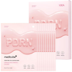 Medicube Salmon DNA PDRN Pink Vita Coating Sheet Mask packaging highlights premium hydration and glow.