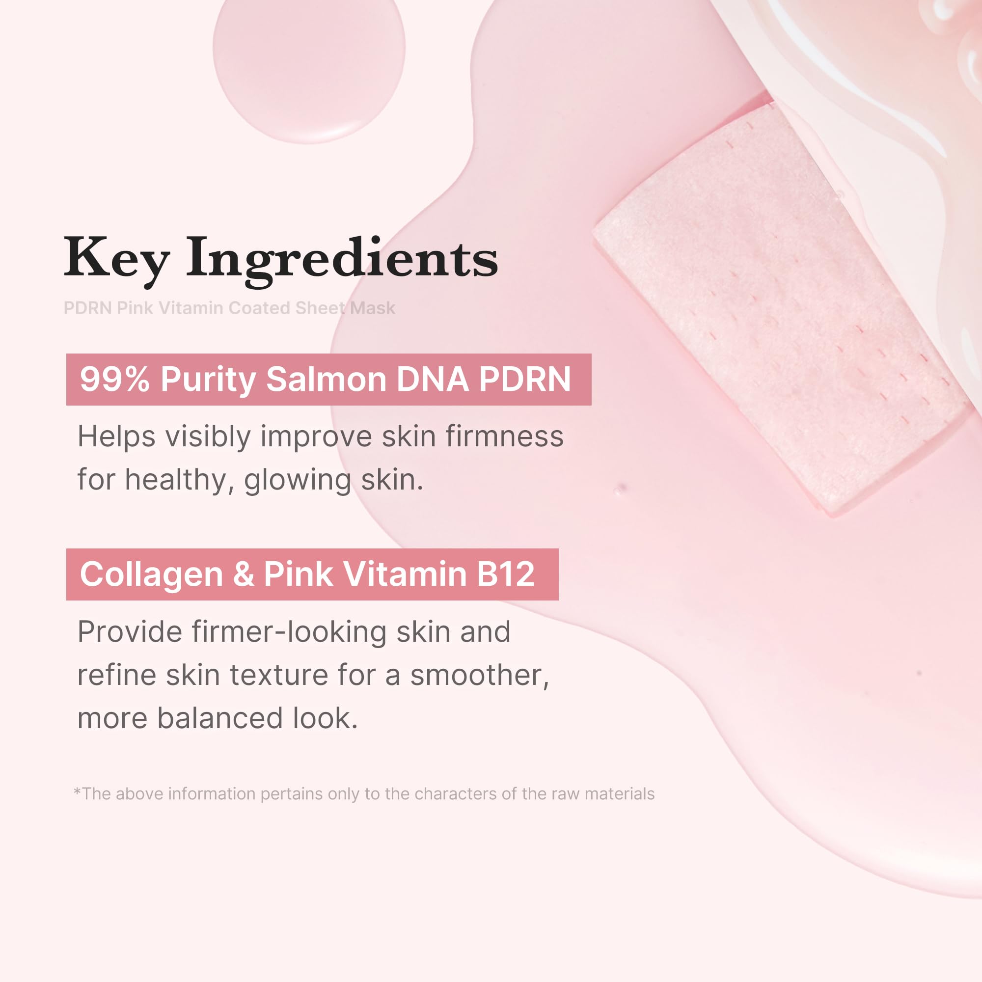 Medicube Salmon DNA PDRN Pink Vita Coating Sheet Mask texture emphasizes collagen-rich, nourishing feel.