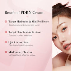 medicube Salmon DNA PDRN pink moisturizing cream application scene suggests daily relief and glow