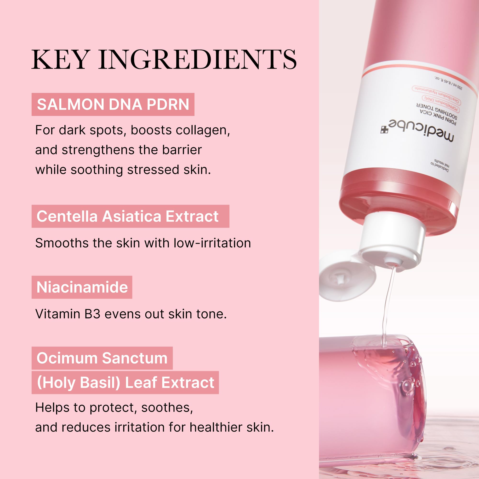 Medicube Salmon DNA PDRN pink toner swatch reveals smooth texture and even tone.