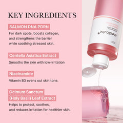 Medicube Salmon DNA PDRN pink toner swatch reveals smooth texture and even tone.