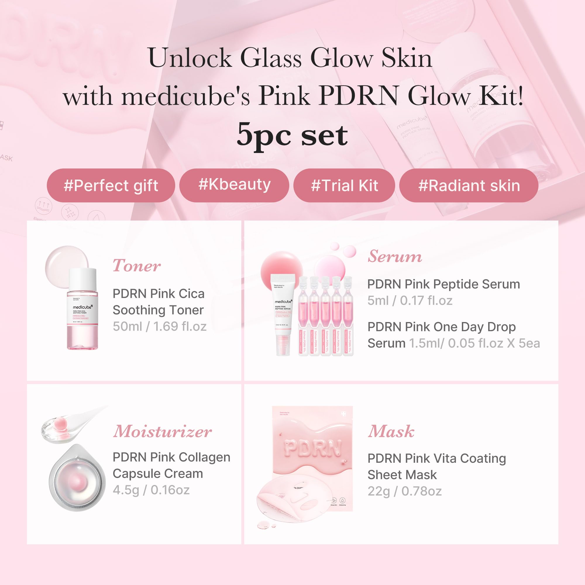 medicube Glass Glow Salmon DNA PDRN serum bottle for radiant complexion