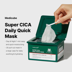 Medicube Super Cica Daily Quick Mask on the face during application.