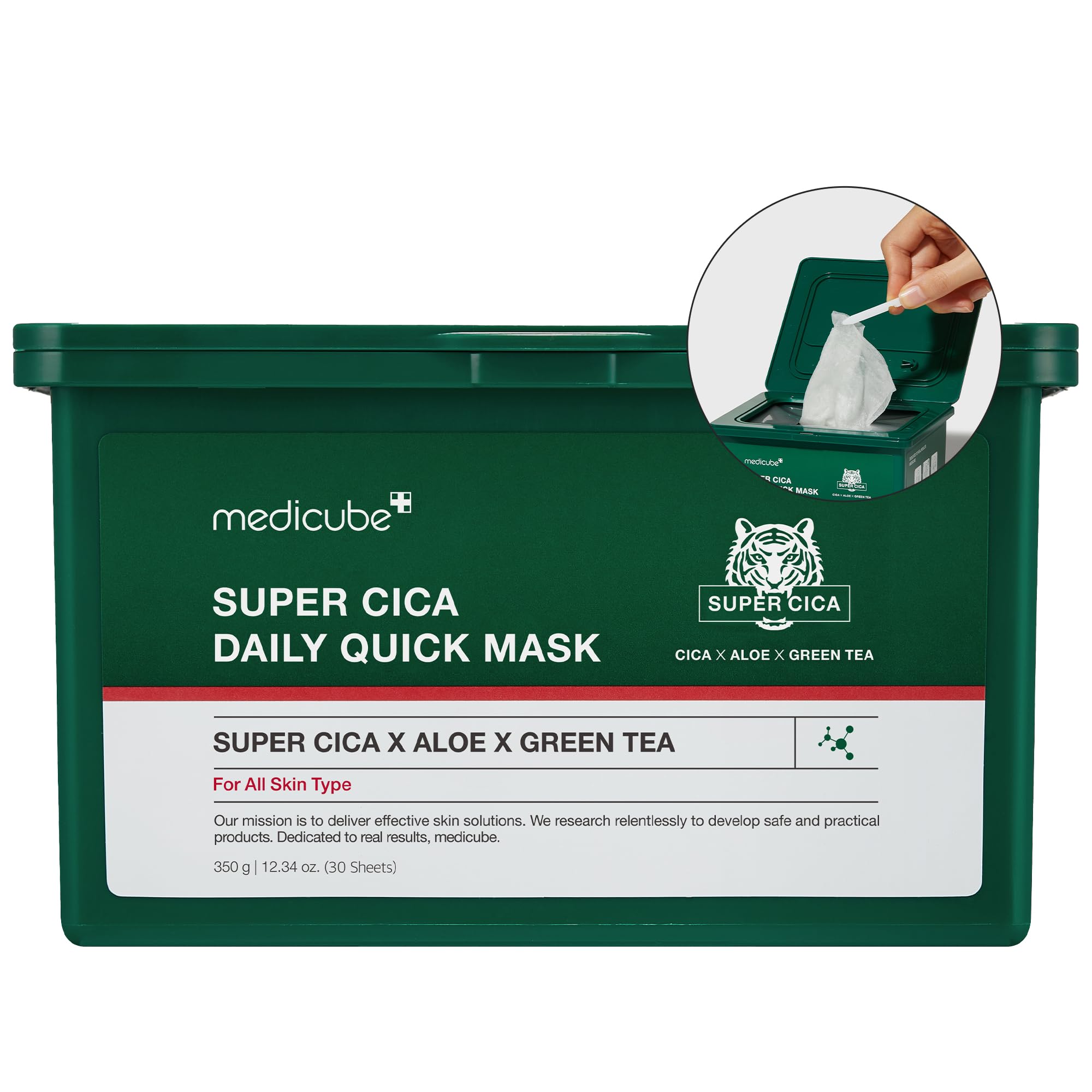 Medicube Super Cica Daily Quick Mask unfolded sheet for soothing hydration.