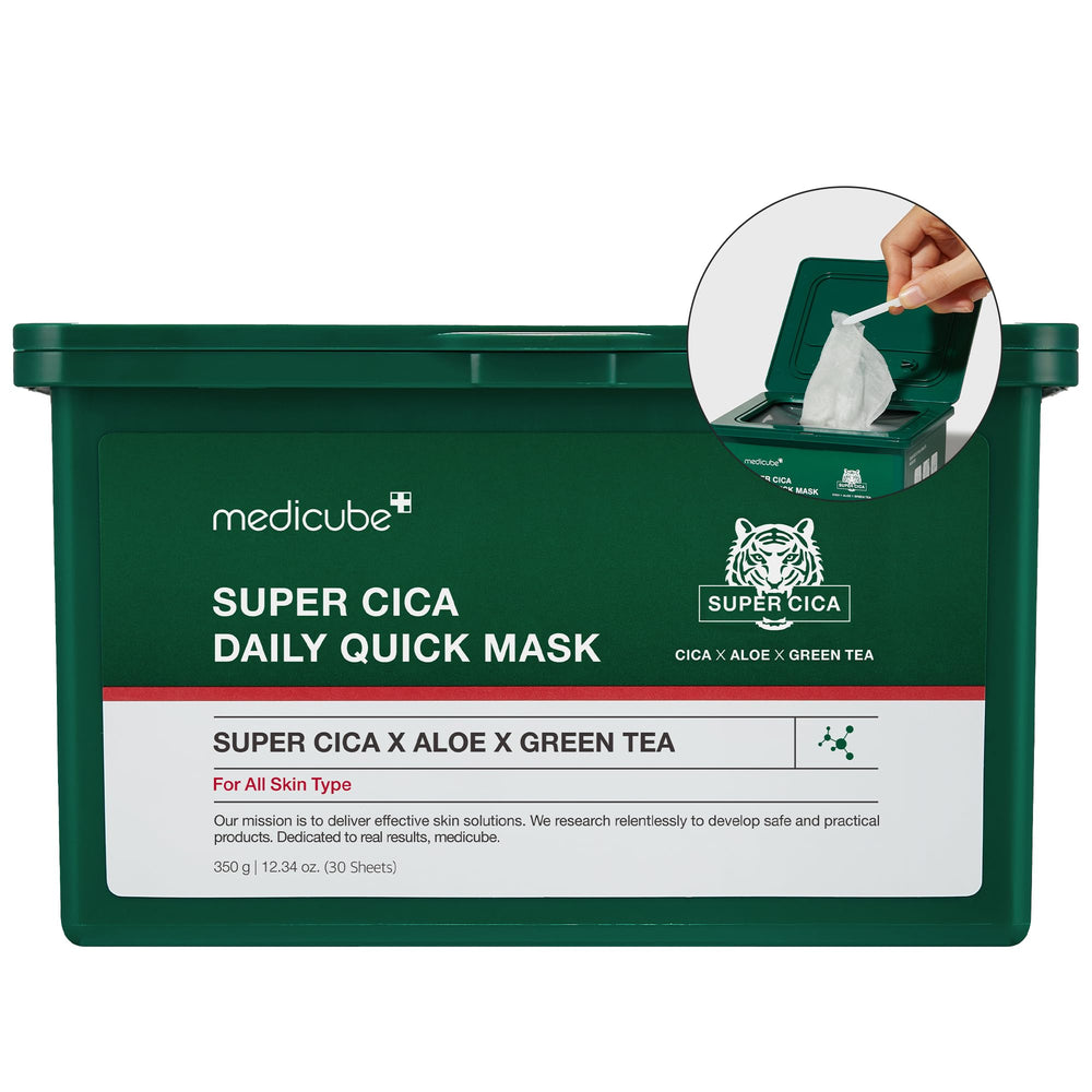 Medicube Super Cica Daily Quick Mask unfolded sheet for soothing hydration.
