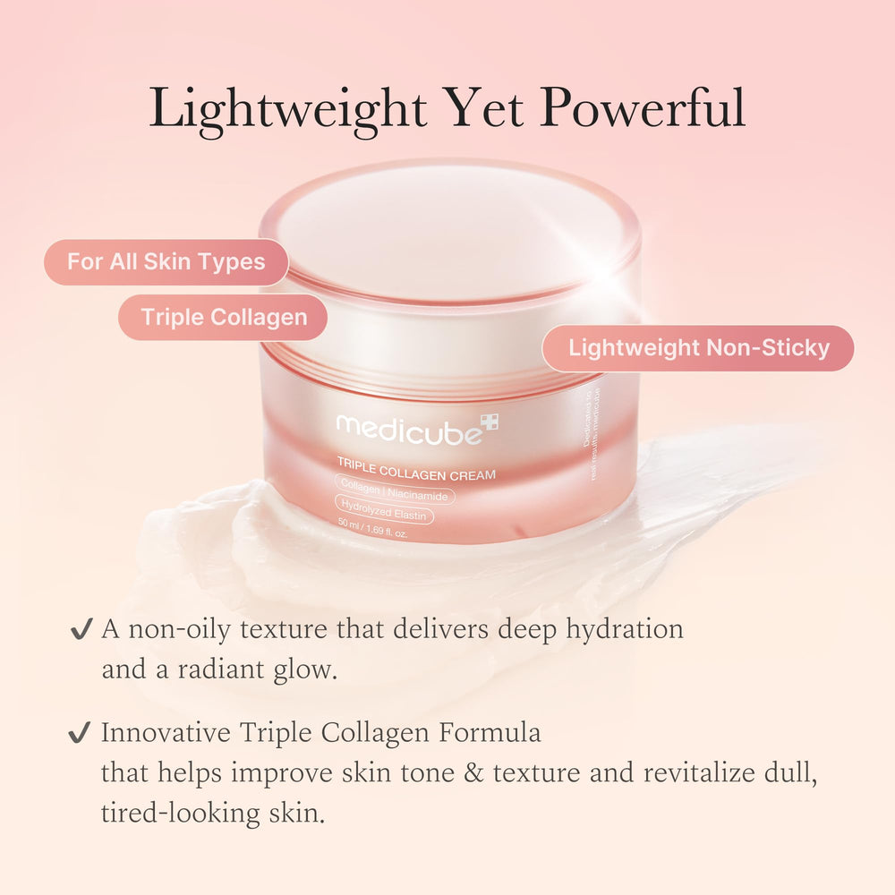 Medicube Triple Collagen Cream with niacinamide for even skin tone.