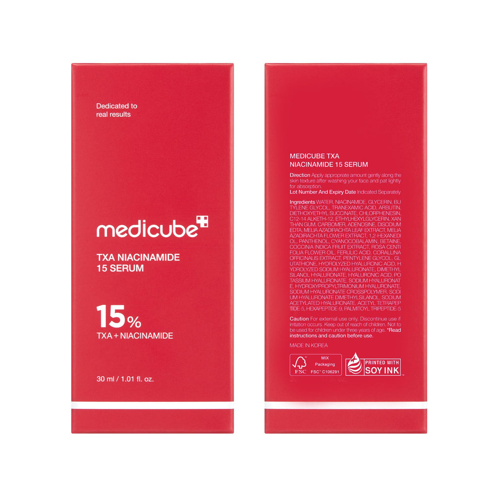 Medicube TXA+Niacinamide 15% Glow Serum close-up on face reveals healthy glow.