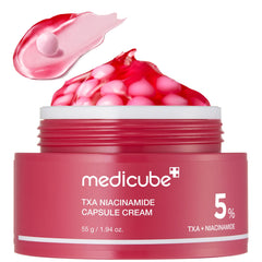 Medicube TXA+Niacinamide Capsule Cream packaging shows dual chambers.