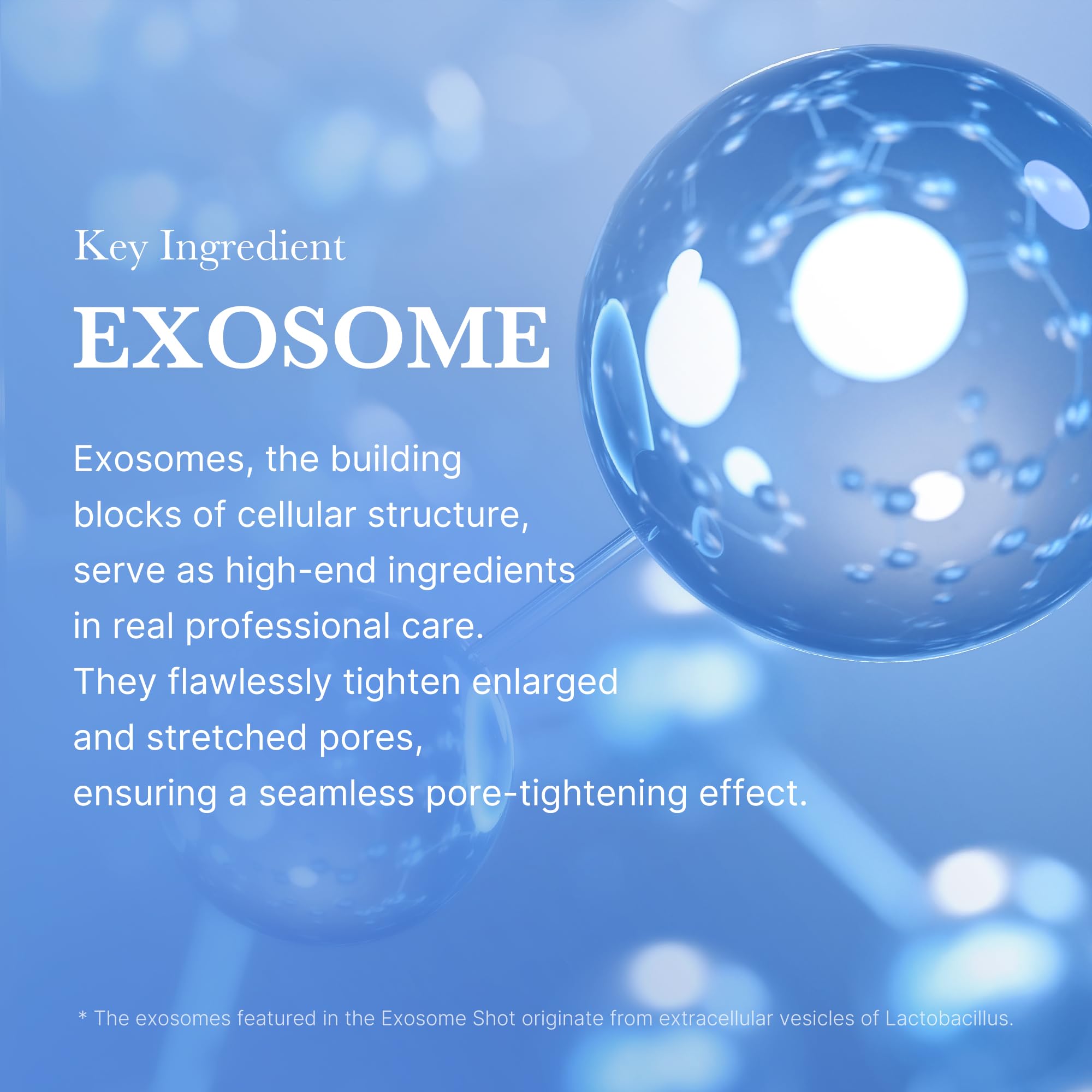 Three-step routine visual of cleanse, Exosome Shot, and moisturizer.
