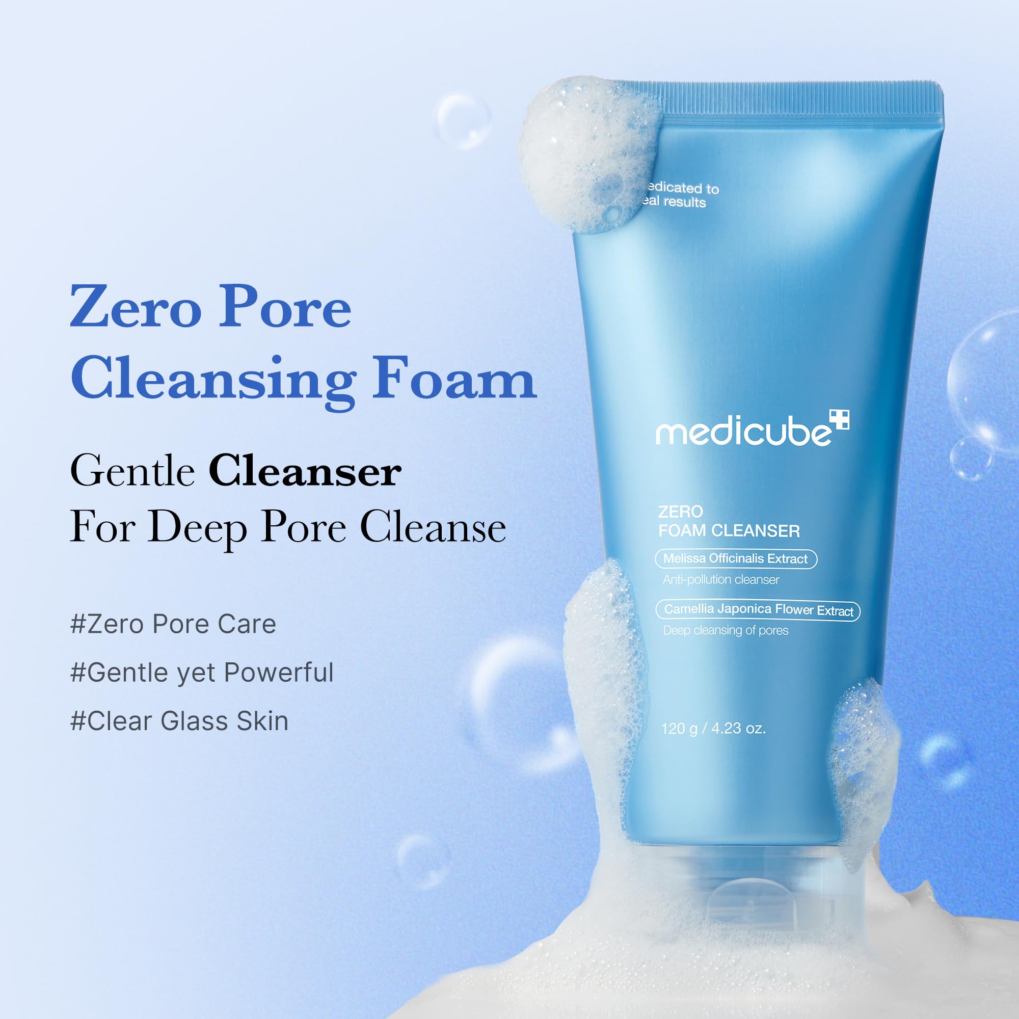 Medicube Zero Foam Cleanser foam in hand demonstrates airy lather for delicate skin.