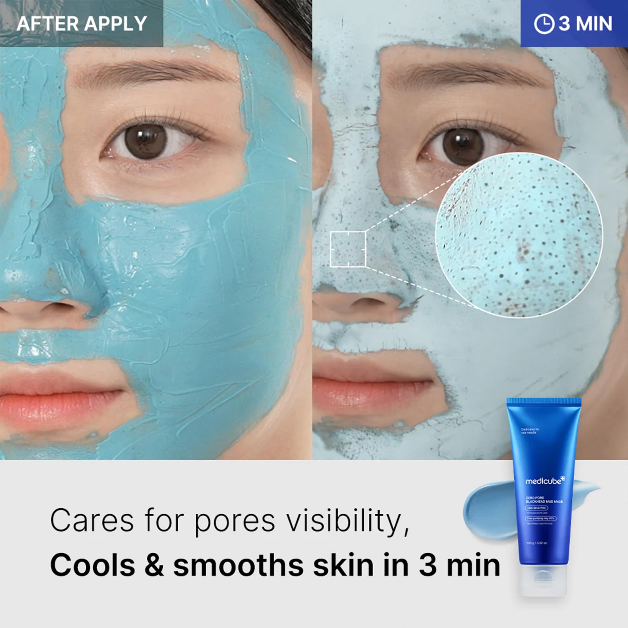 Medicube Zero Pore mud mask cooling sensation provides soothing, refreshing feel.