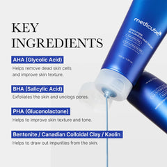 Medicube Zero Pore mud mask on skin demonstrates pore-tightening as it dries.