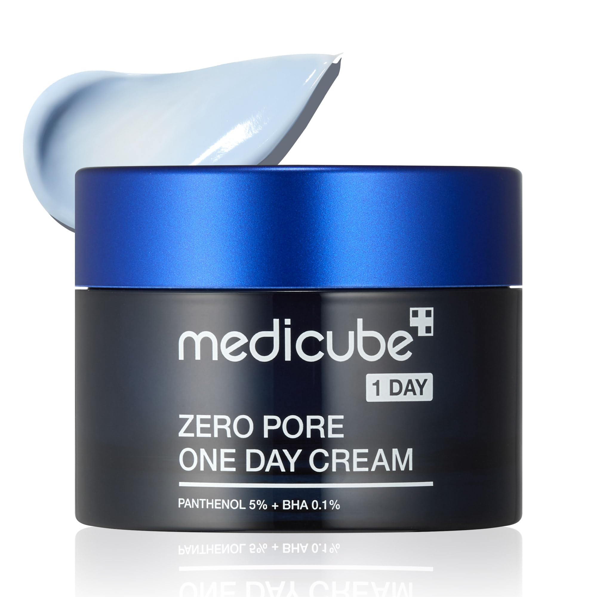 Medicube Zero Pore One-Day Cream jar close-up shows pore refining, lightweight texture