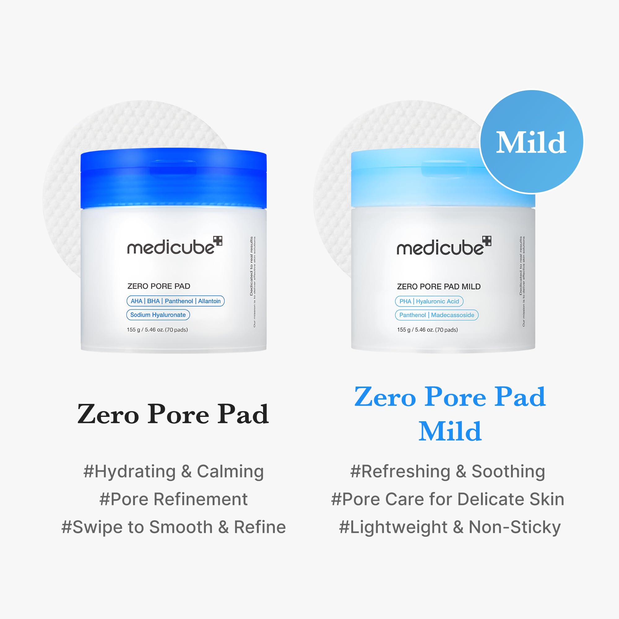 Medicube Zero Pore Pads Mild 2.0 silky side for calming toning