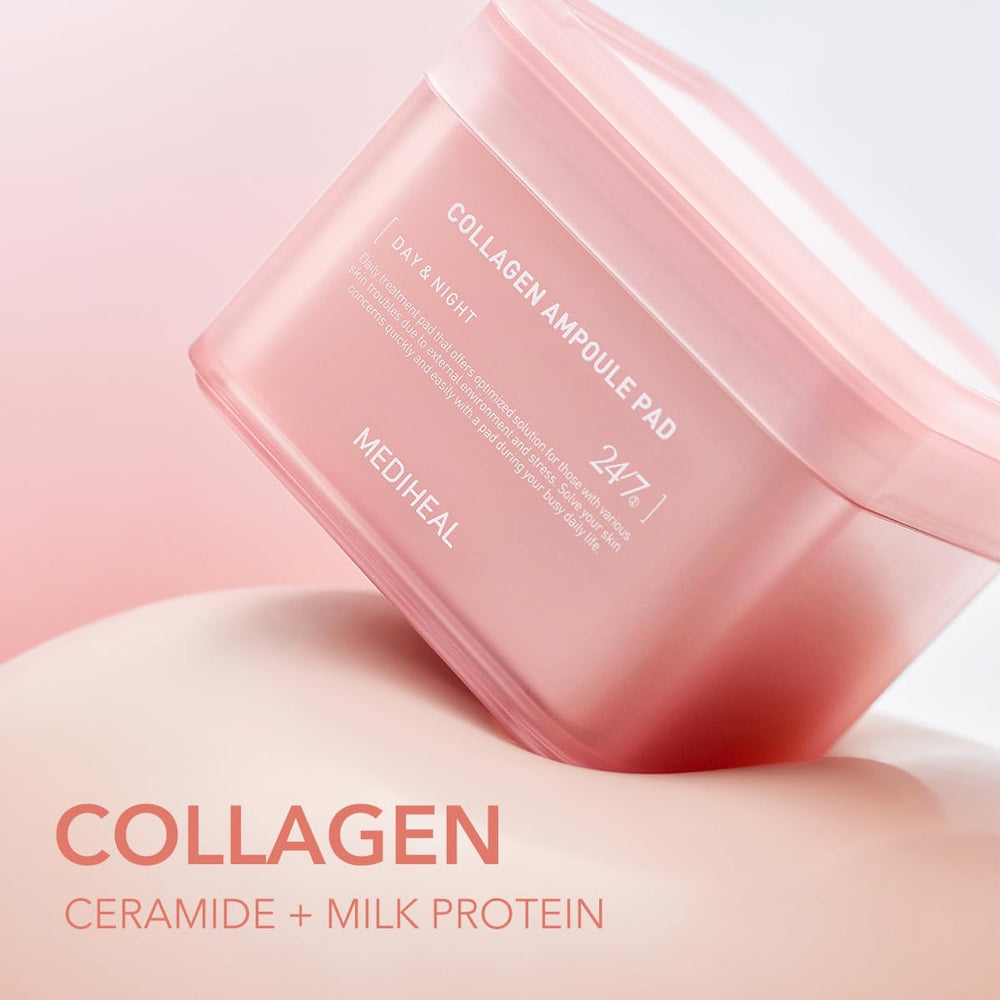 Mediheal Collagen Ampoule Pad application-skin shows daily toning and quick refresh.