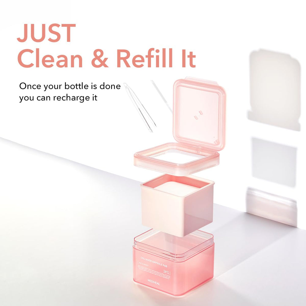 Mediheal Collagen Ampoule Pad day-night-use captures versatile skincare routine.