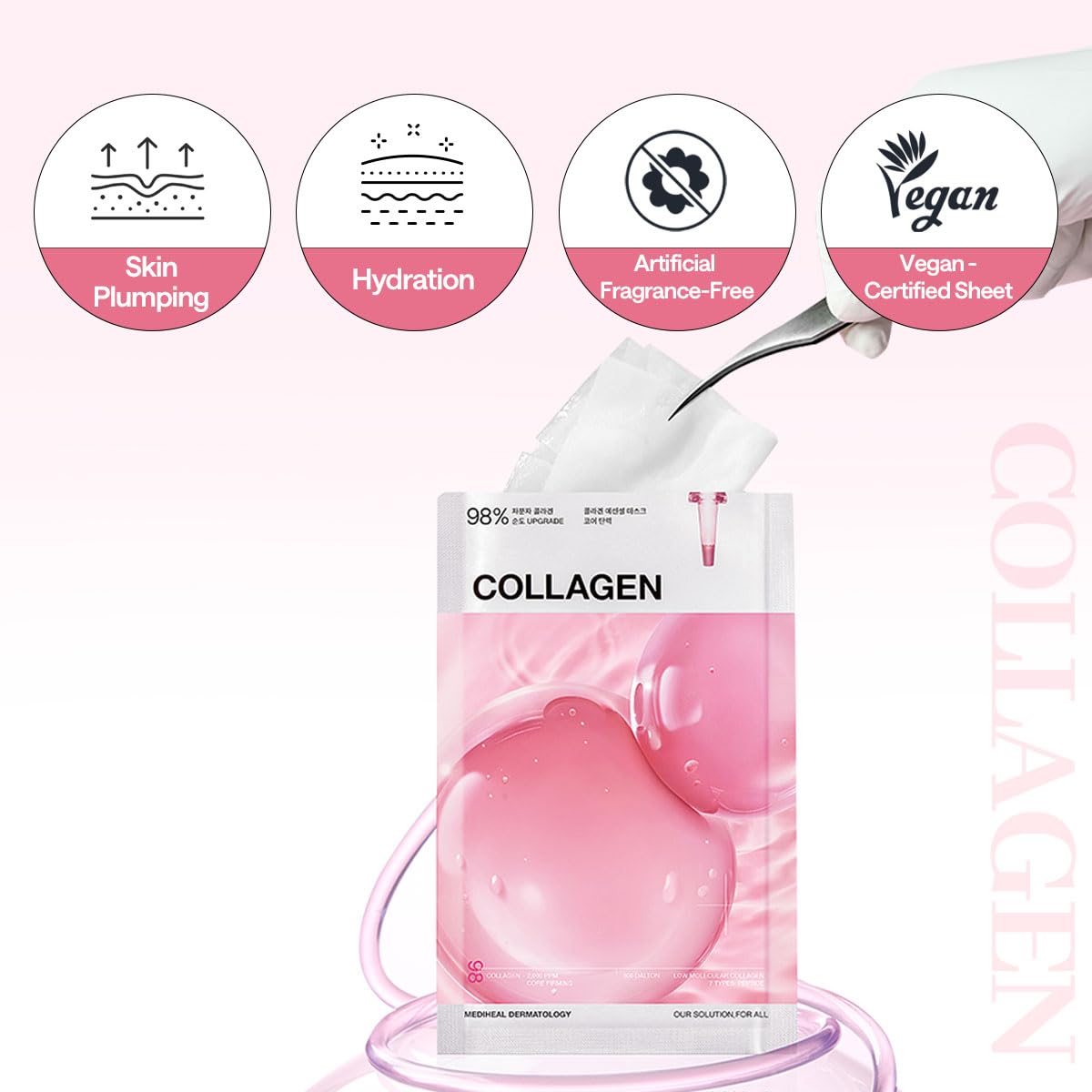Mediheal vegan collagen ingredient detail promises gentle firming.