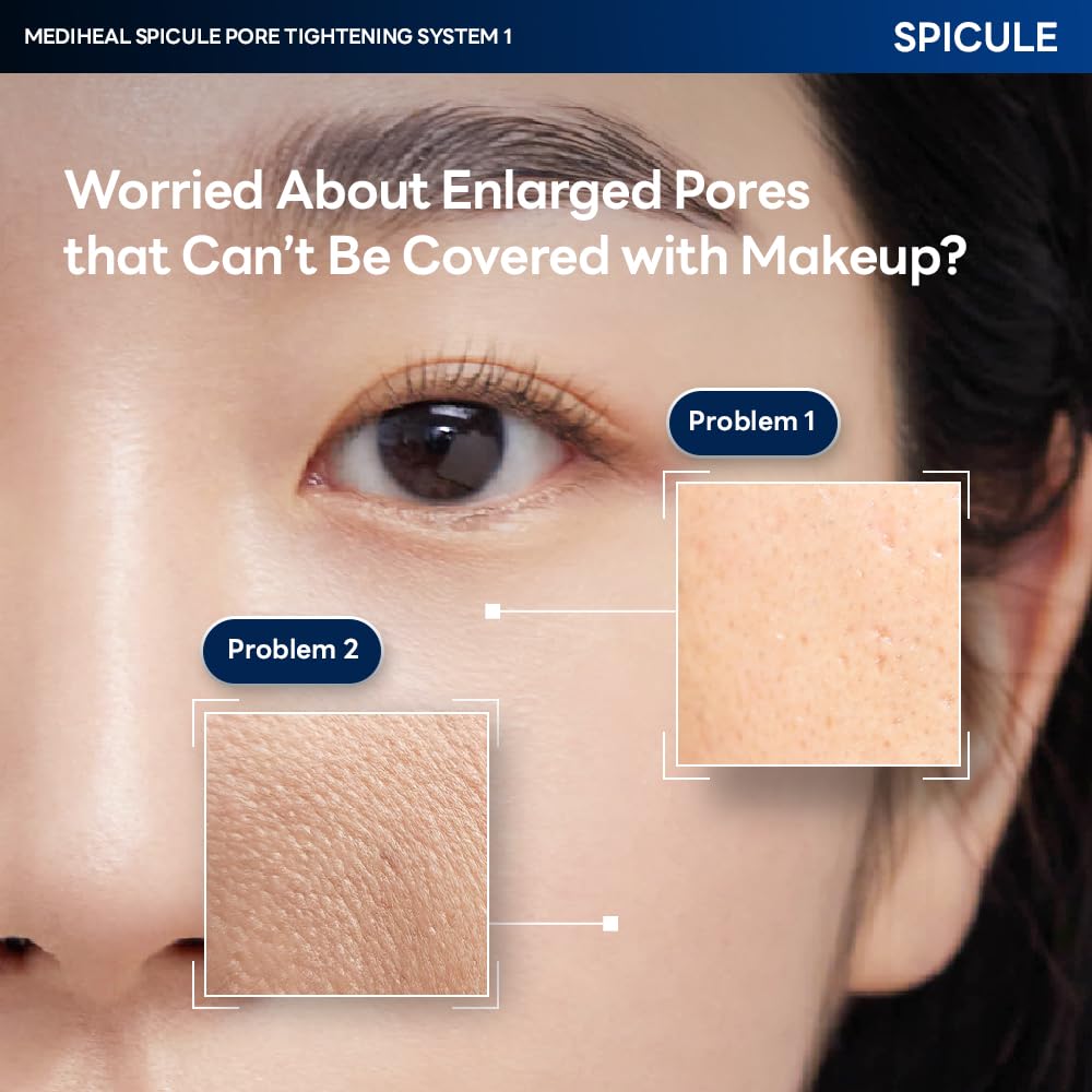 Mediheal Collagen Spicule Ampoule application on cheek for smoother texture.