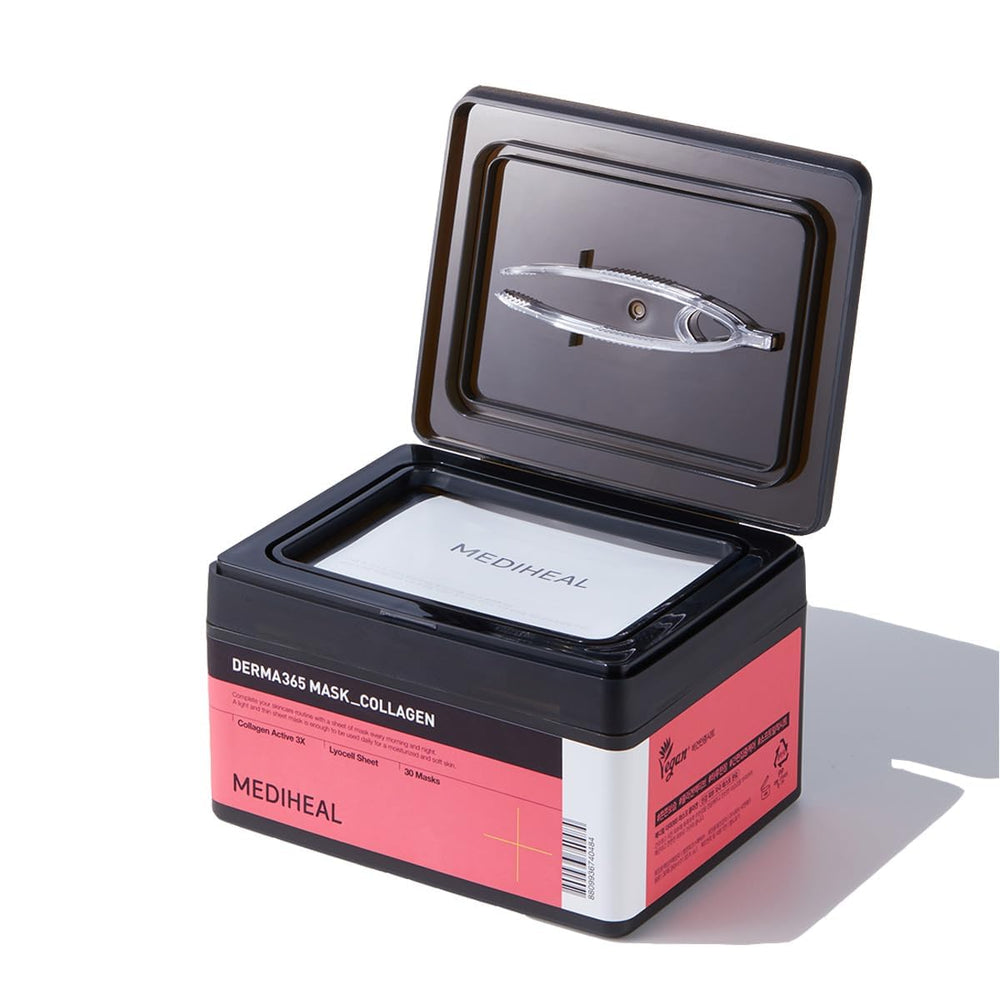 Mediheal Derma 365 mask pack front view highlighting 30 sheets for daily hydration.