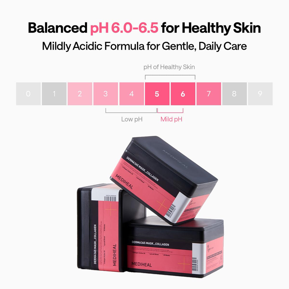 Mediheal Derma 365 vegan-certified logo emphasizes plant-based, eco-friendly sheet options.