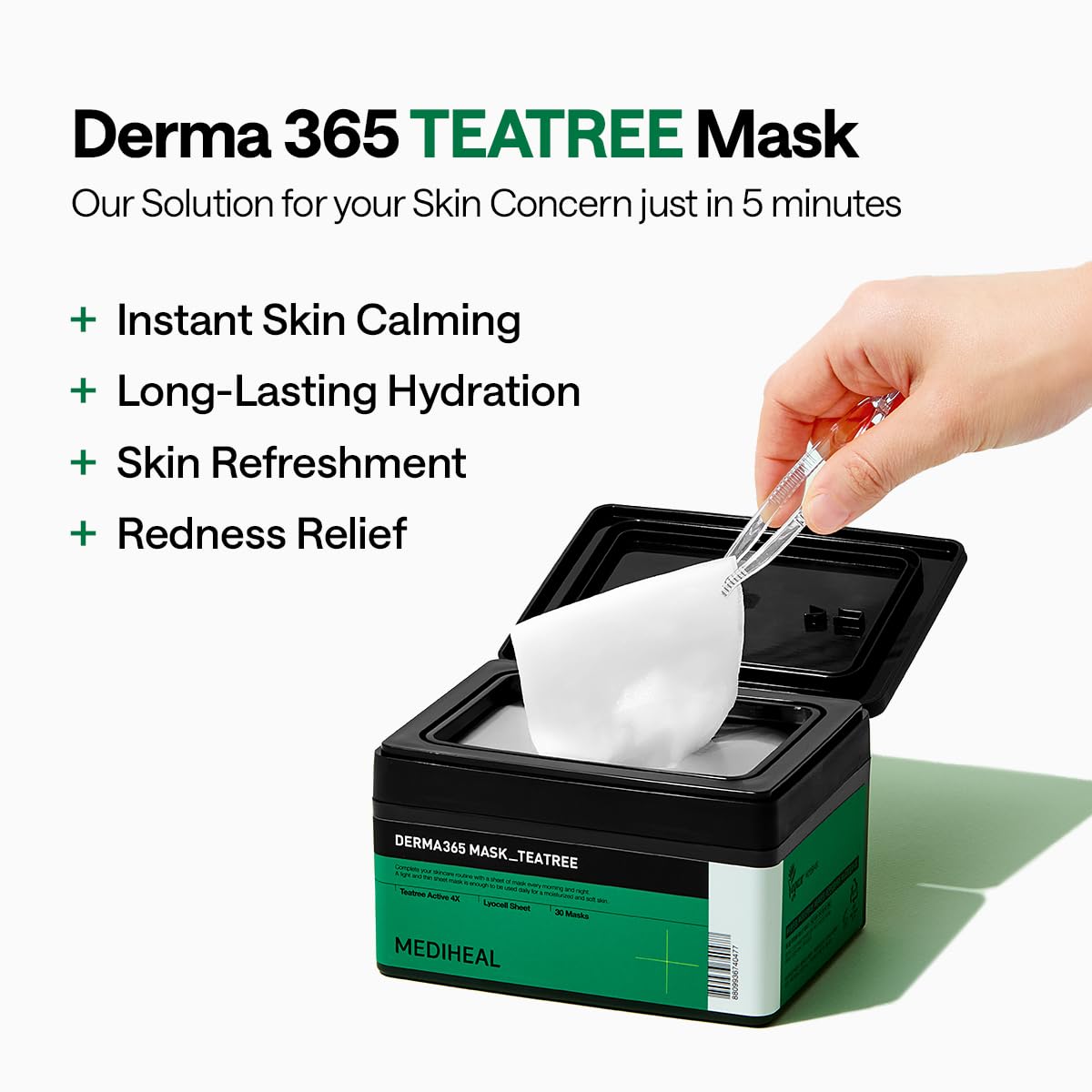 Mediheal Derma 365 Tea Tree Mask sheet closeup highlighting soft fabric
