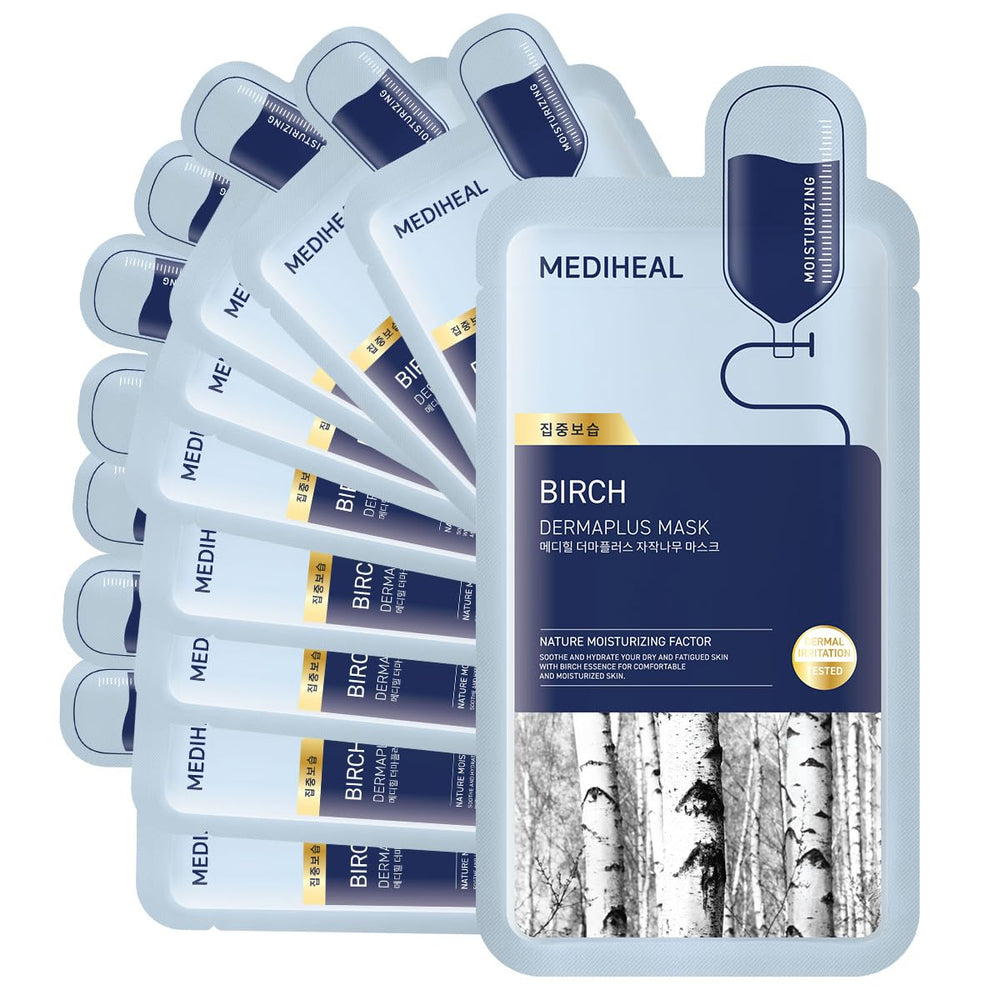 Mediheal Dermaplus Birch Mask pack shot highlights moisturizing sheet mask for dry skin