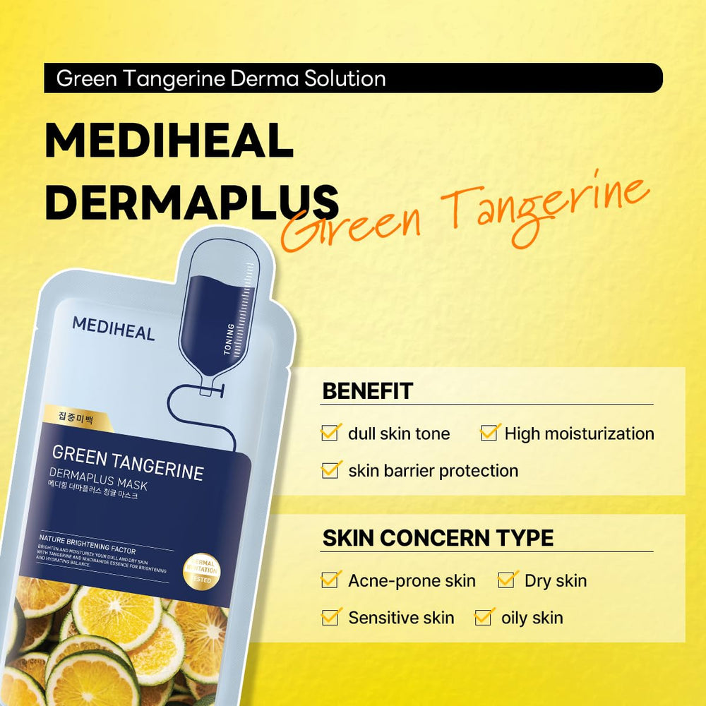 Close-up of green tangerine essence on the mask delivering hydration.