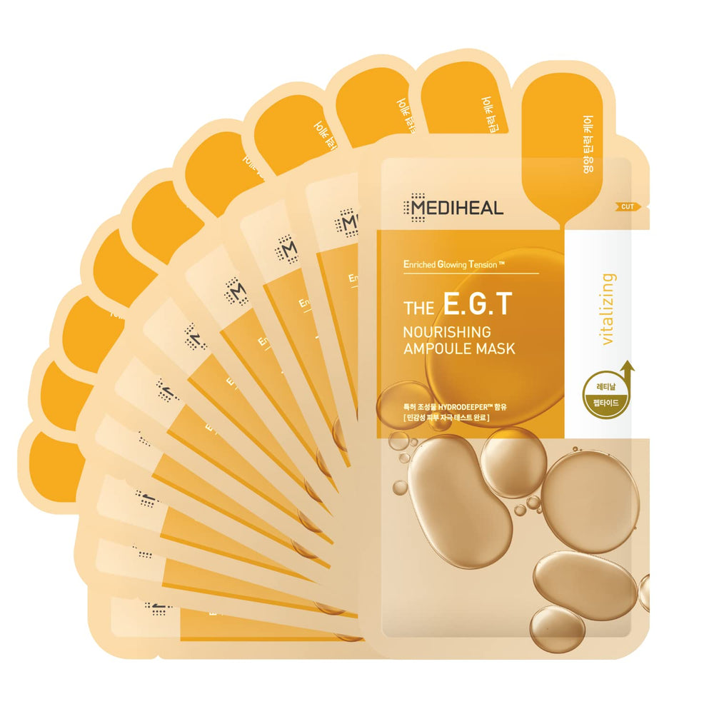 Mediheal EGT Ampoule Mask packaging highlights eco-friendly design for sustainable skincare routines.