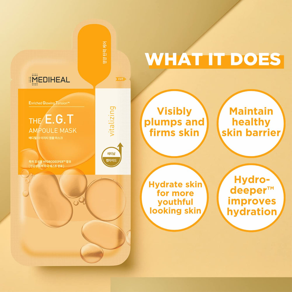 Mediheal EGT Ampoule Mask sheet detail shows silky texture promoting smooth absorption.