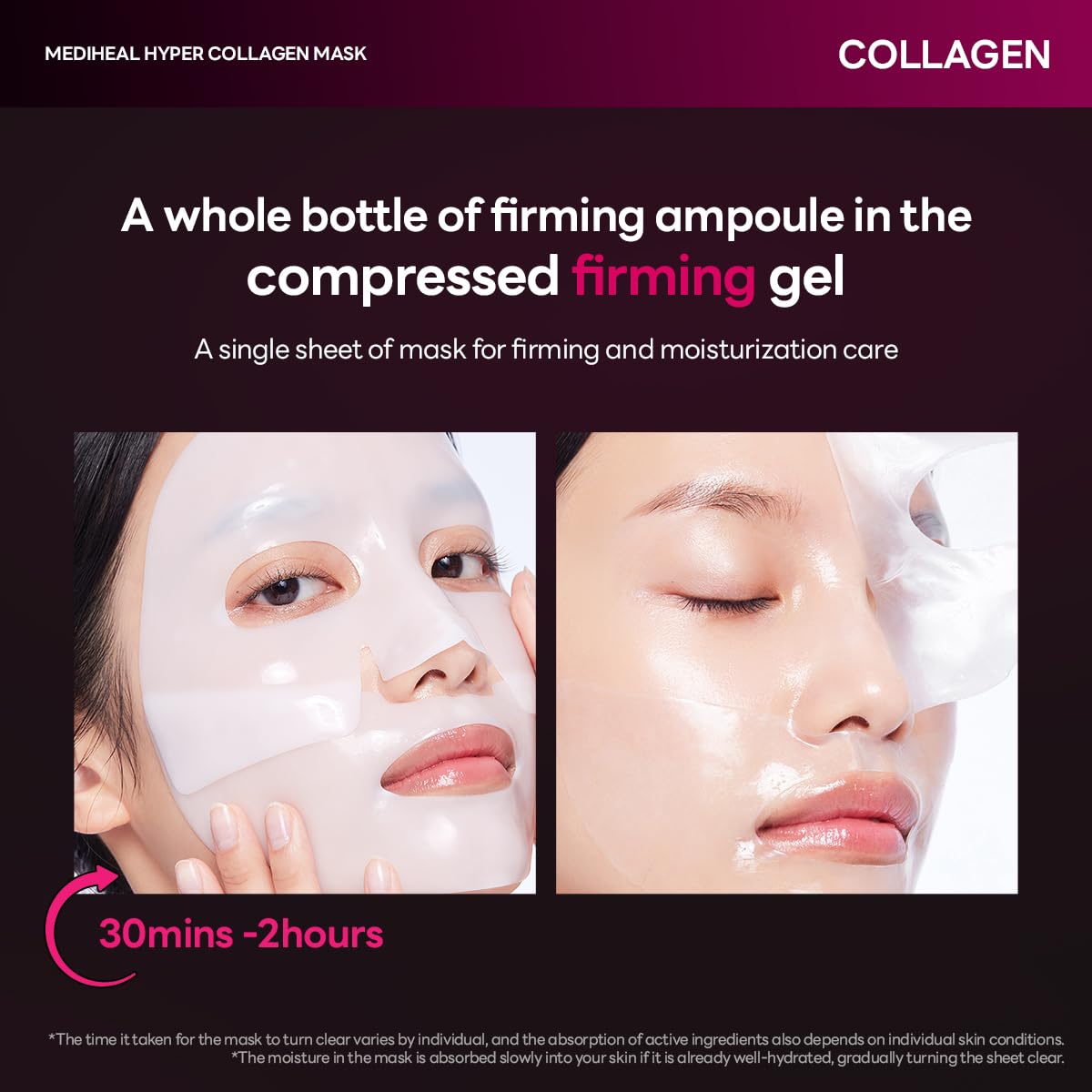 Mediheal Hyper Collagen Real Deep Mask on face after application with dewy finish