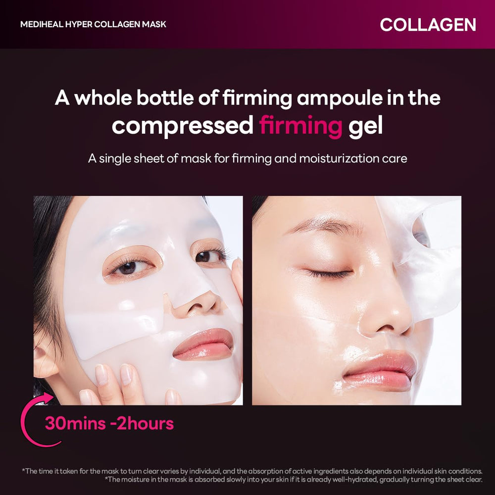 Mediheal Hyper Collagen Real Deep Mask on face after application with dewy finish