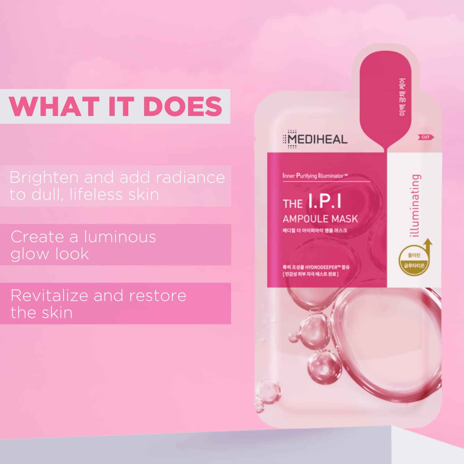 Mediheal IPI Ampoule Mask packaging highlighting FSC certification and soy ink