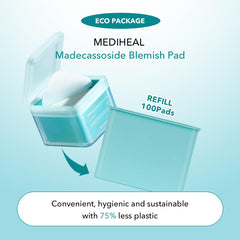 Mediheal Madecassoside blemish pad on face for gentle toning and blemish care