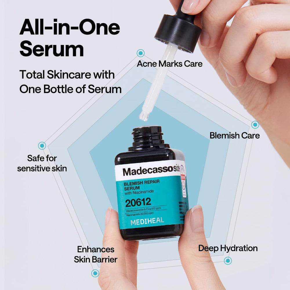 Mediheal Madecassoside Repair Serum packaging box for blemish care.