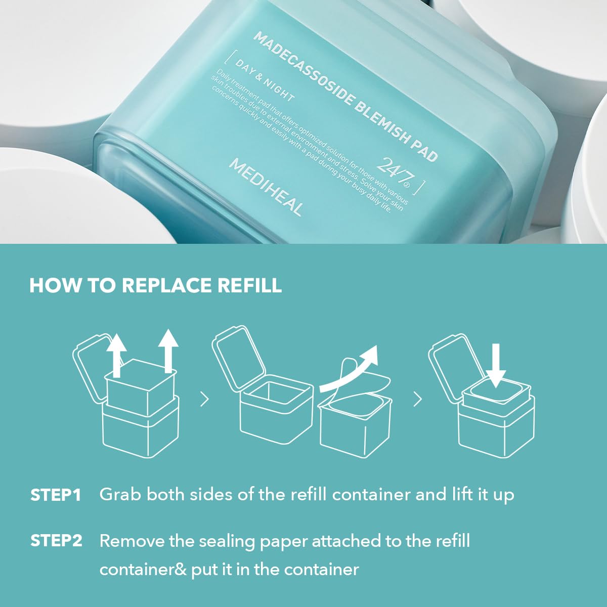 Mediheal Madecassoside usage swipe showing quick toning step