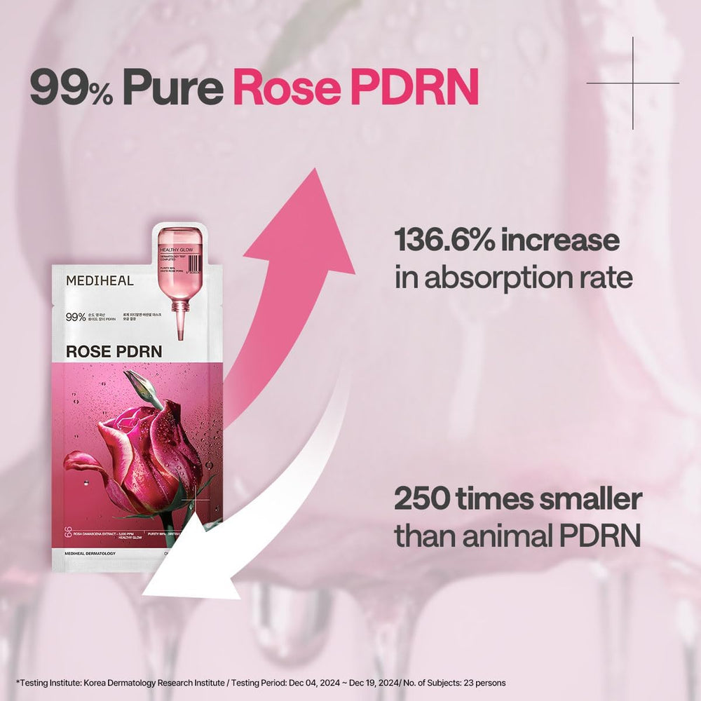 Mediheal Rose PDRN Essential Sheet Mask vegan formula supports plant-based skincare.
