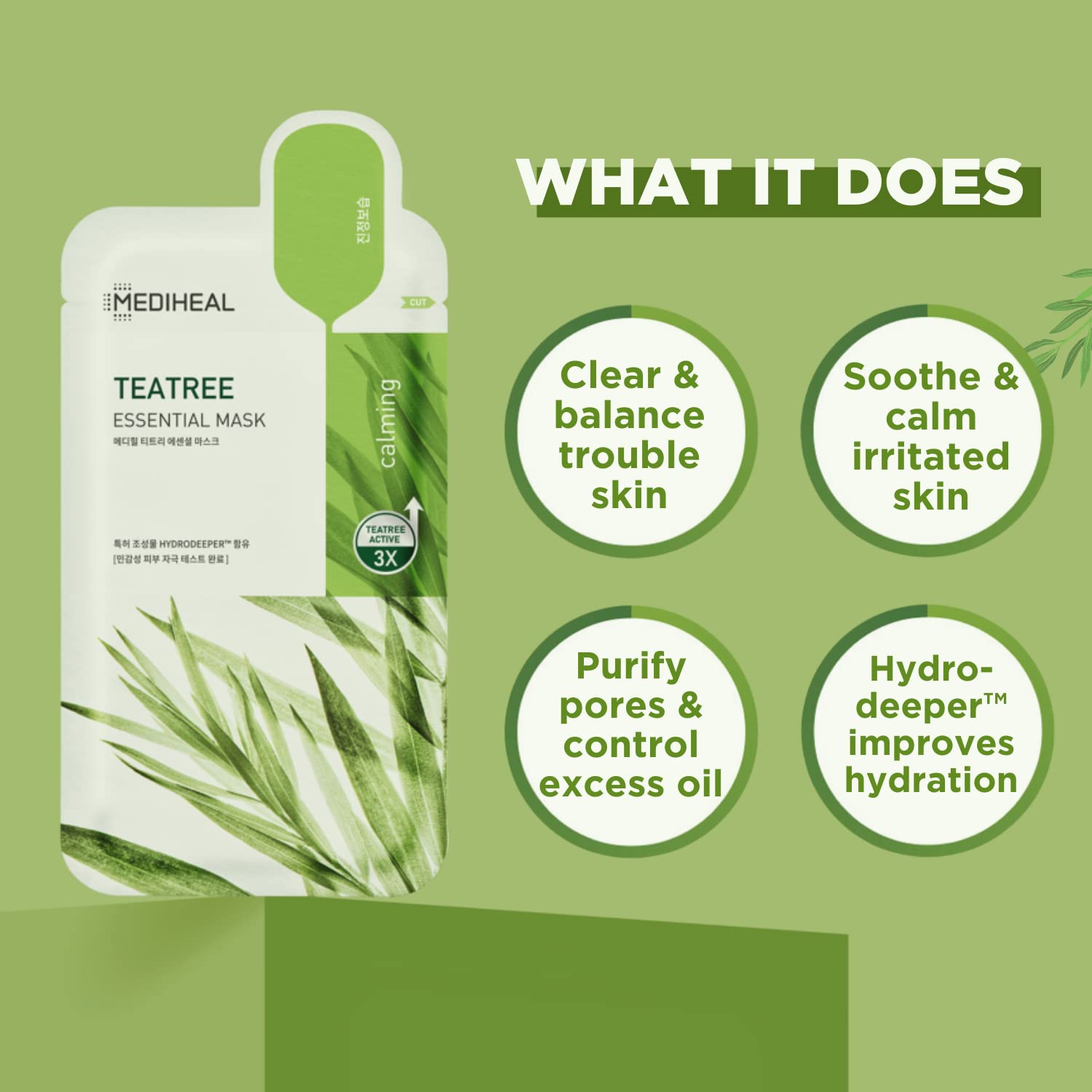 Mediheal Tea Tree Mask sheet close-up showing biodegradable sheet for gentle, eco-friendly skin care