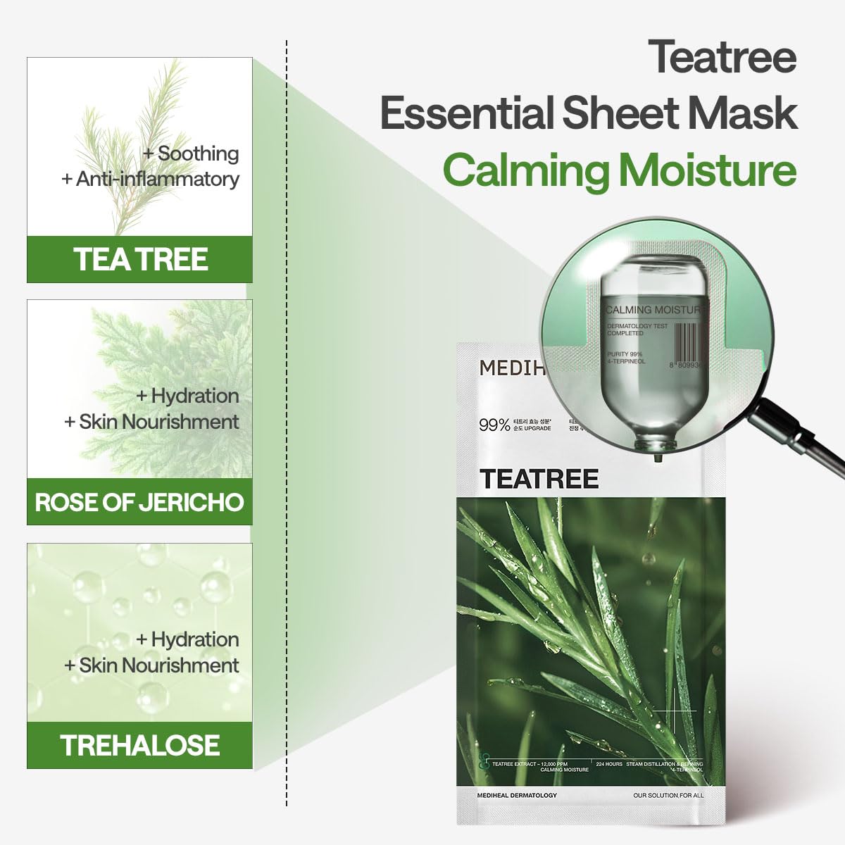Mediheal Teatree Essential After-Use Skin Closeup shows refreshed complexion.