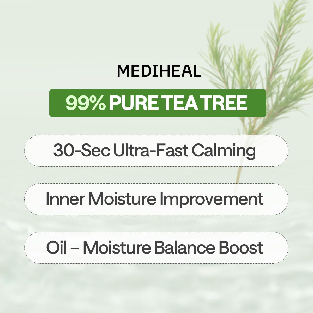 Mediheal Teatree 7x Tea Tree Essence Bottle highlights concentrated soothing formula.
