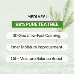 Mediheal Teatree 7x Tea Tree Essence Bottle highlights concentrated soothing formula.