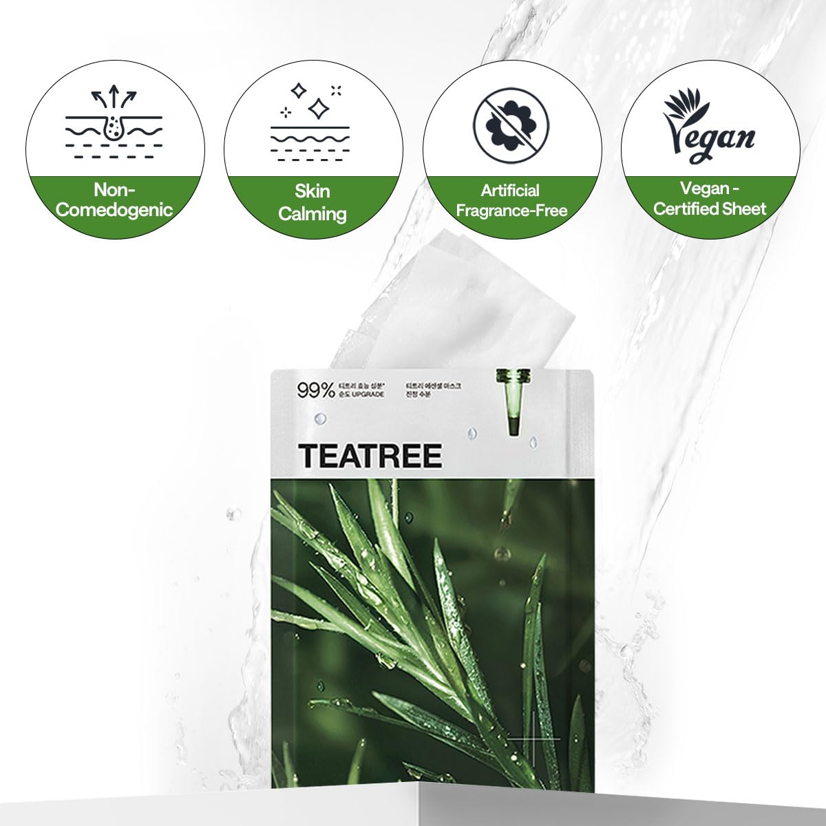 Mediheal Teatree Essential Vegan Formula Label confirms plant-based care.