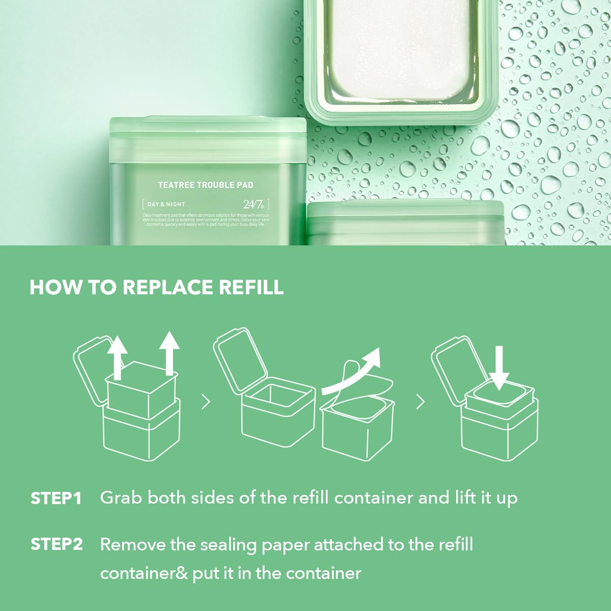 Mediheal Teatree Trouble Pad used as a sheet mask for soothing comfort.