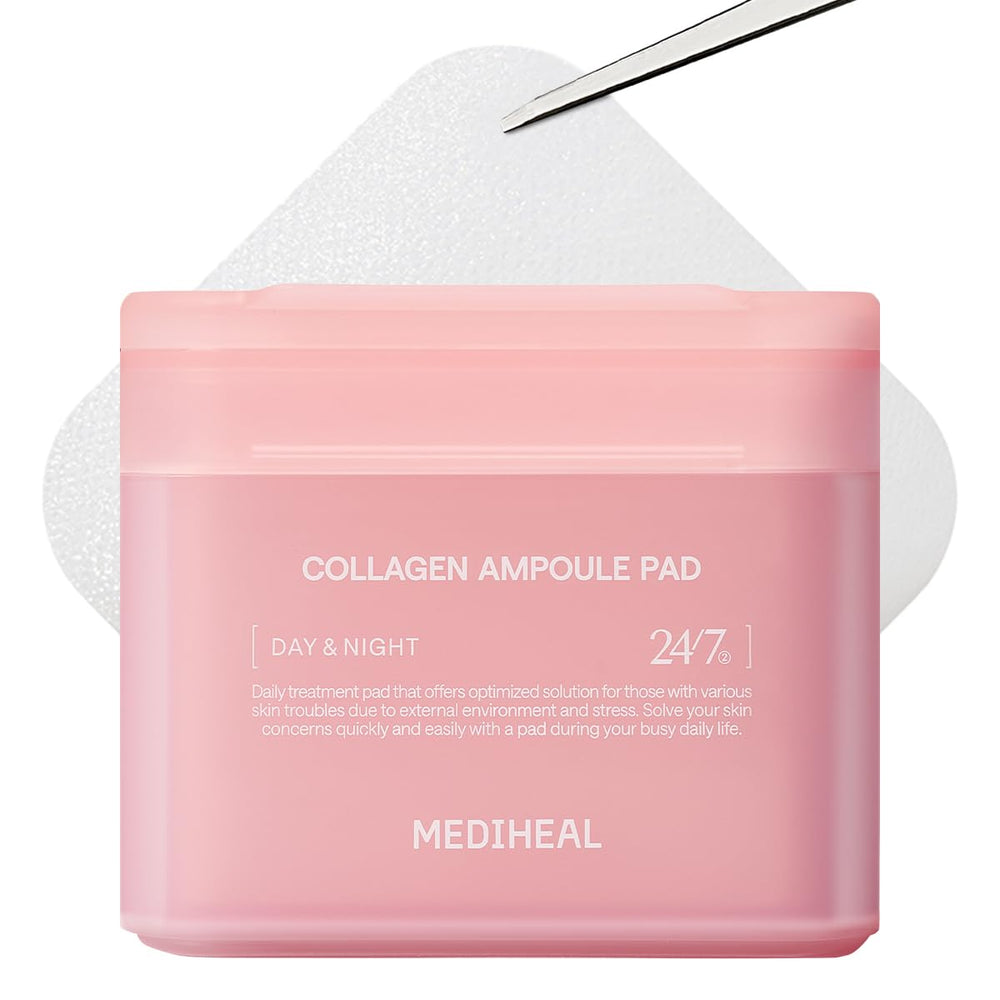 Mediheal Toner Pads packaging highlights collagen formula for daily firming care.
