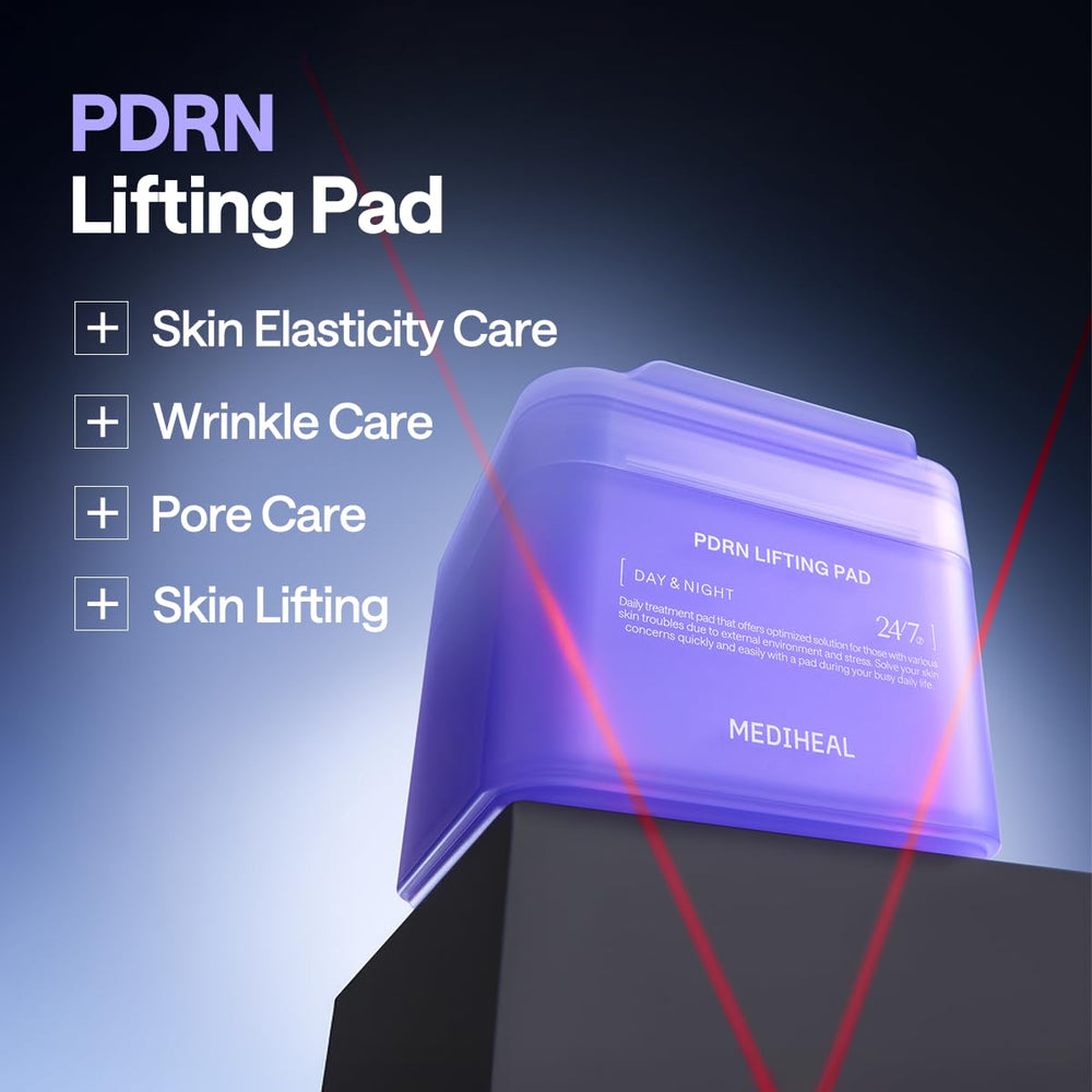 Mediheal toner pads day-night usage scene for quick skin refresh.