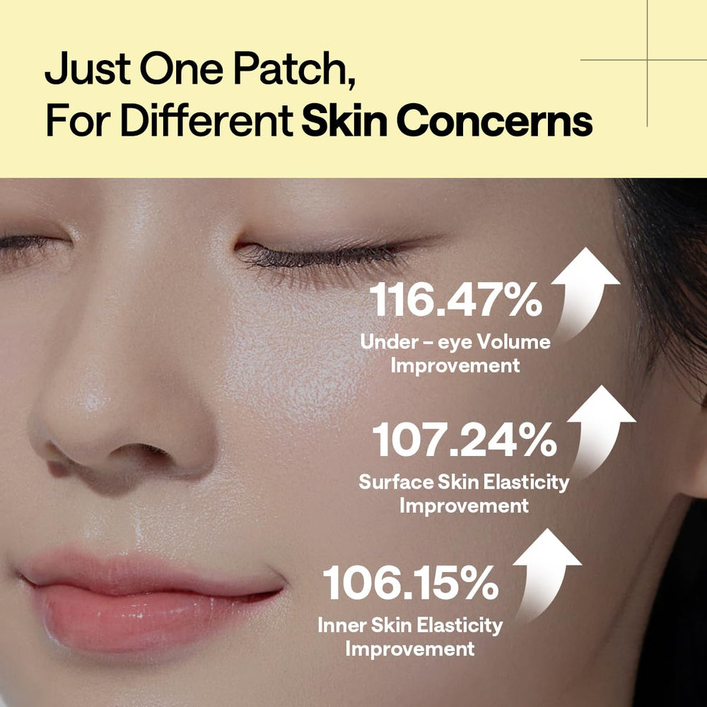 Mediheal Vita Collagen patches being applied under the eyes for cooling comfort.