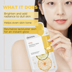 Mediheal Vita Essential sheet closeup showing silky texture and hydration-ready delivery.